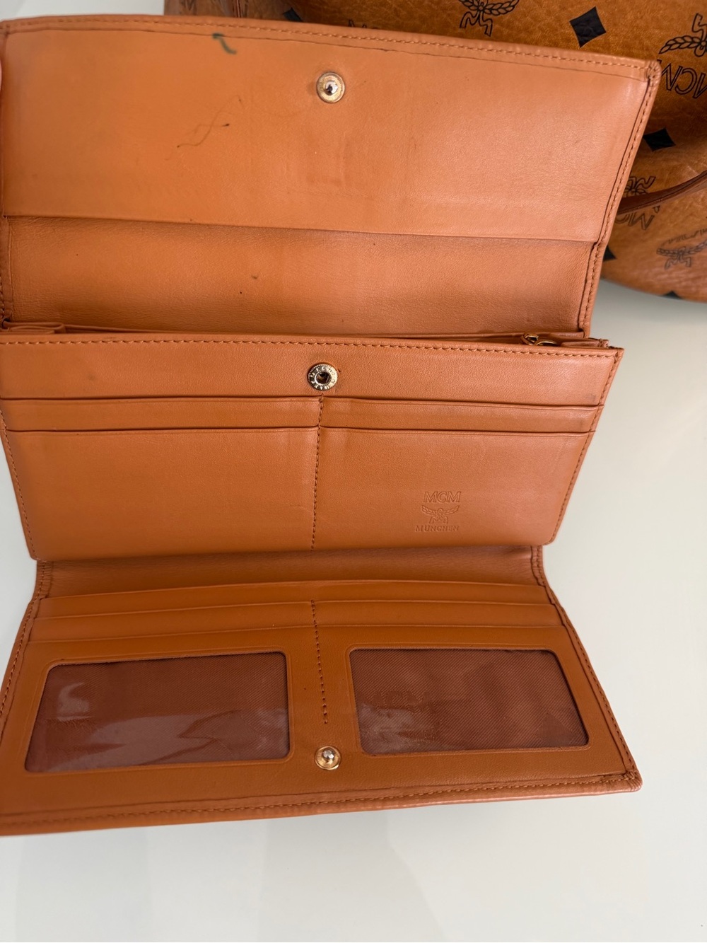 MCM Cognac and Orange Visetos Stripe Tote with Matching Wallet - Picture 3 of 14